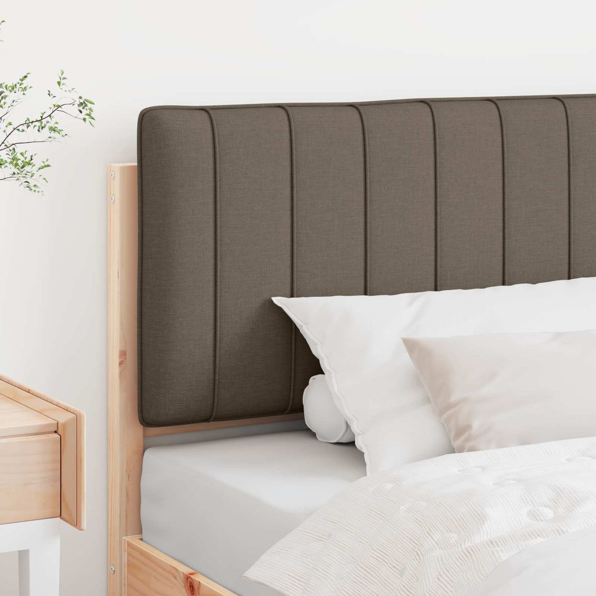 Polstret sengegavl Brun og Taupe 100 cm Massiv fyrretræ