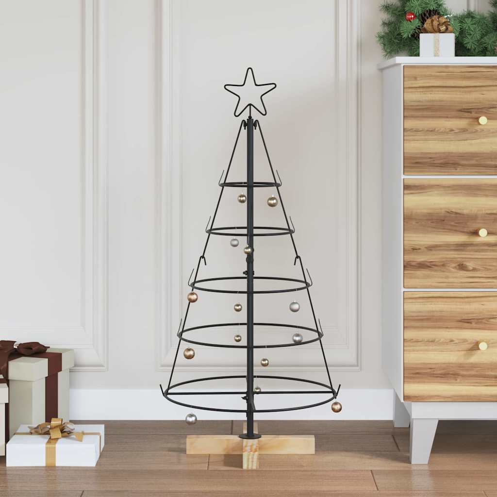 Juletræ med Kegle med stativ Sort 90 cm Stål
