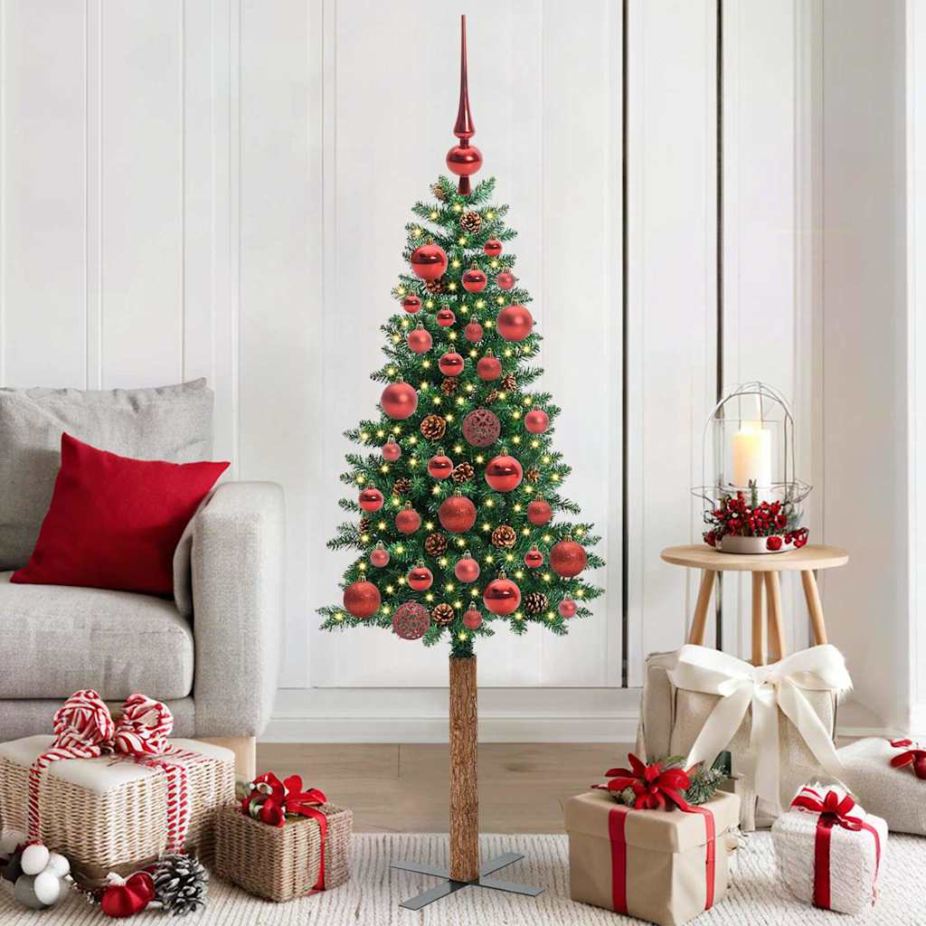 Slankt Juletræ Grøn 150 cm PVC og Massiv Fyrretræ