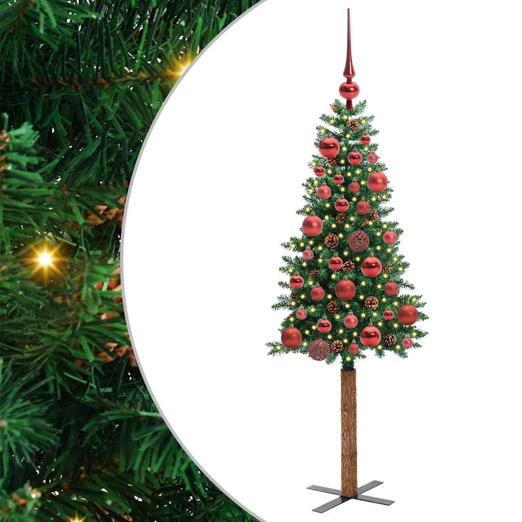 Slankt Juletræ Grøn 150 cm PVC og Massiv Fyrretræ