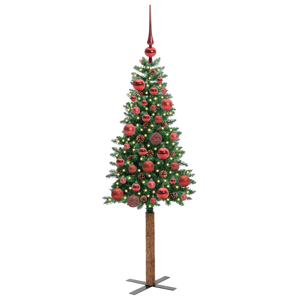 Slankt Juletræ Grøn 150 cm PVC og Massiv Fyrretræ