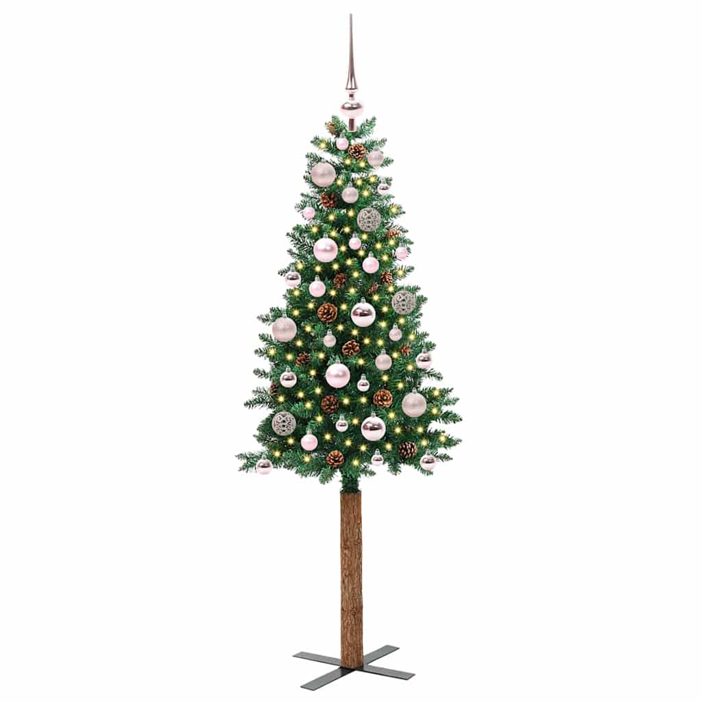 Slankt Juletræ Grøn 150 cm PVC og Massiv Fyrretræ