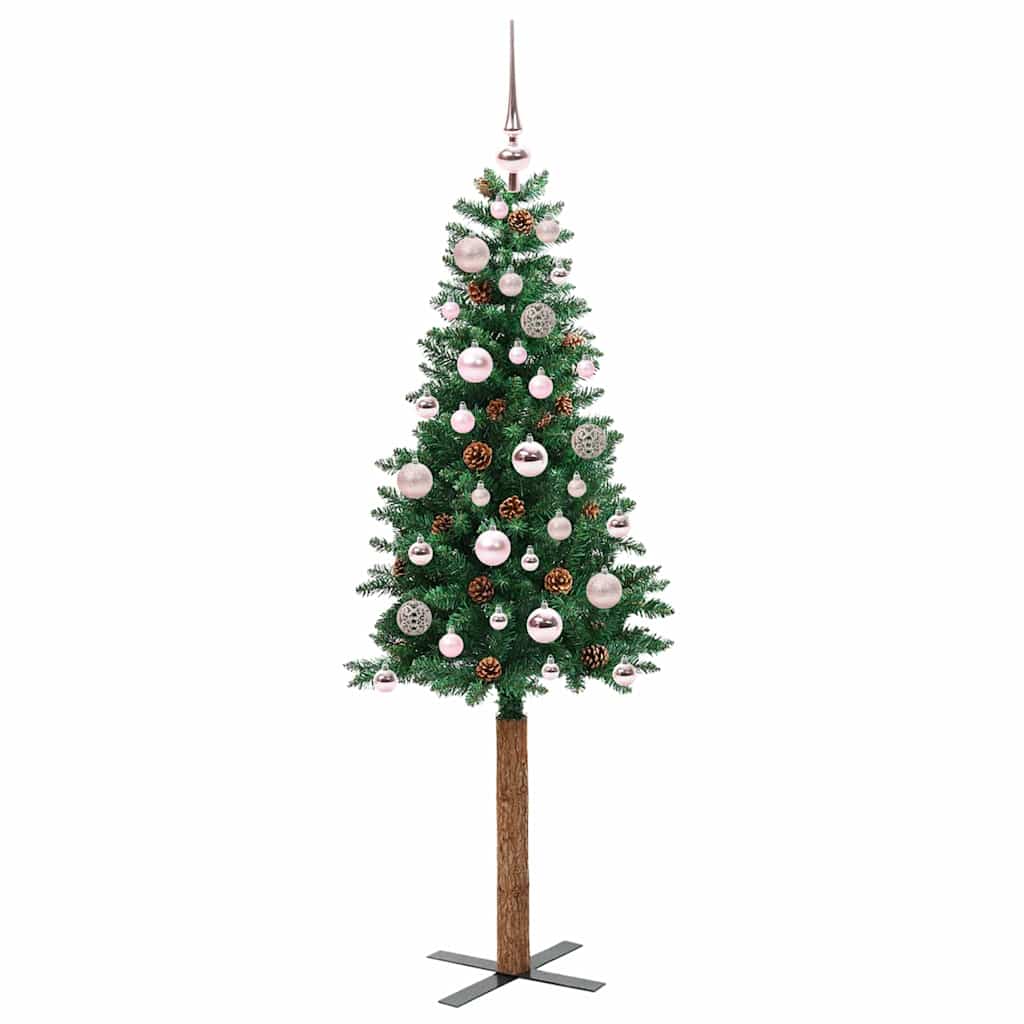Slankt Juletræ Grøn 150 cm PVC og Massiv Fyrretræ