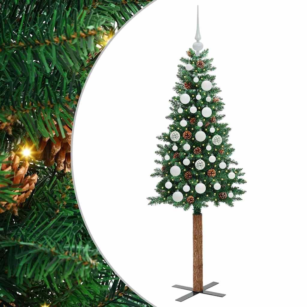 Slankt Juletræ Grøn 150 cm PVC og Massiv Fyrretræ