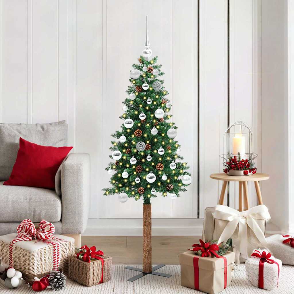 Slankt Juletræ Grøn 150 cm PVC og Massiv Fyrretræ