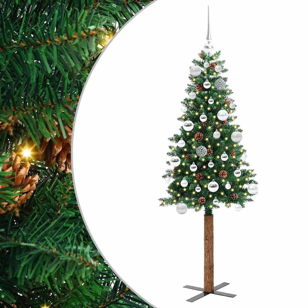Slankt Juletræ Grøn 150 cm PVC og Massiv Fyrretræ