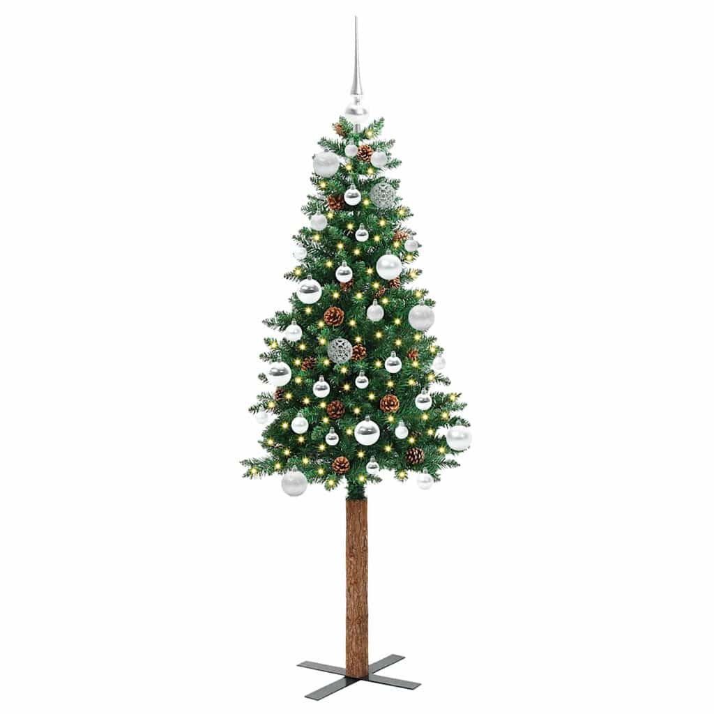 Slankt Juletræ Grøn 150 cm PVC og Massiv Fyrretræ