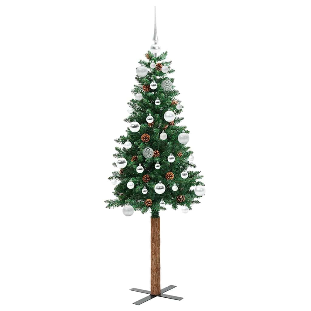 Slankt Juletræ Grøn 150 cm PVC og Massiv Fyrretræ