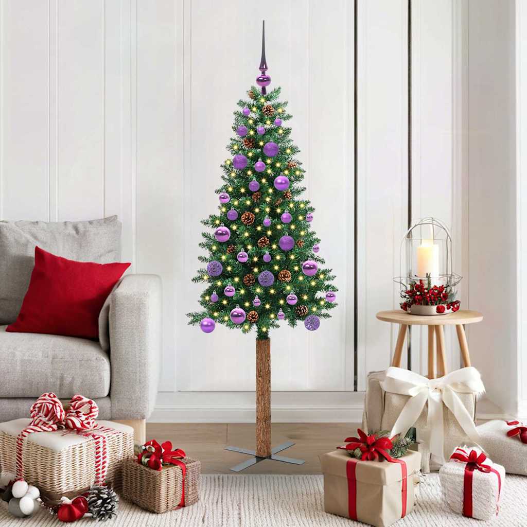 Slankt Juletræ Grøn 150 cm PVC og Massiv Fyrretræ