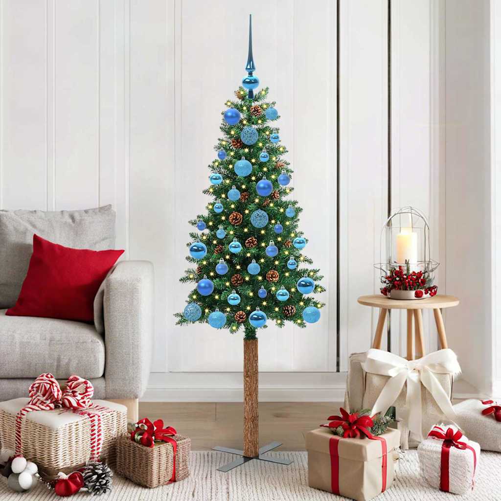 Slankt Juletræ Grøn 150 cm PVC og Massiv Fyrretræ
