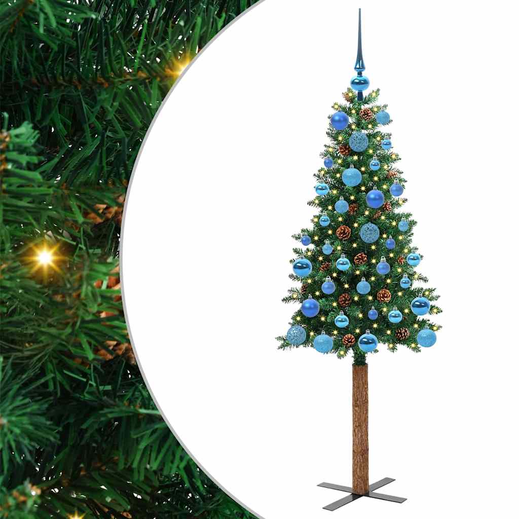 Slankt Juletræ Grøn 150 cm PVC og Massiv Fyrretræ