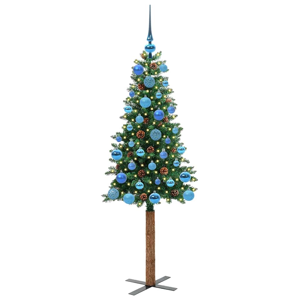 Slankt Juletræ Grøn 150 cm PVC og Massiv Fyrretræ