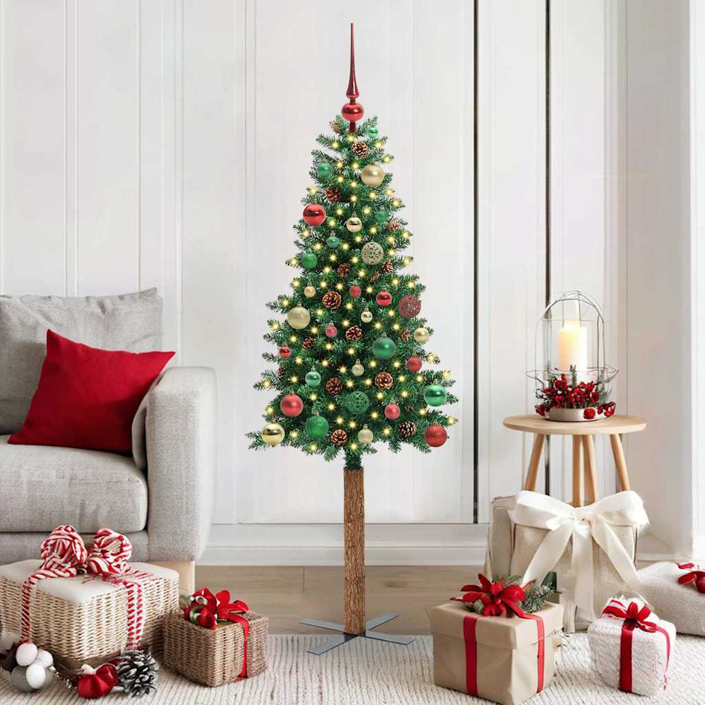 Slankt Juletræ Grøn 150 cm PVC og Massiv Fyrretræ