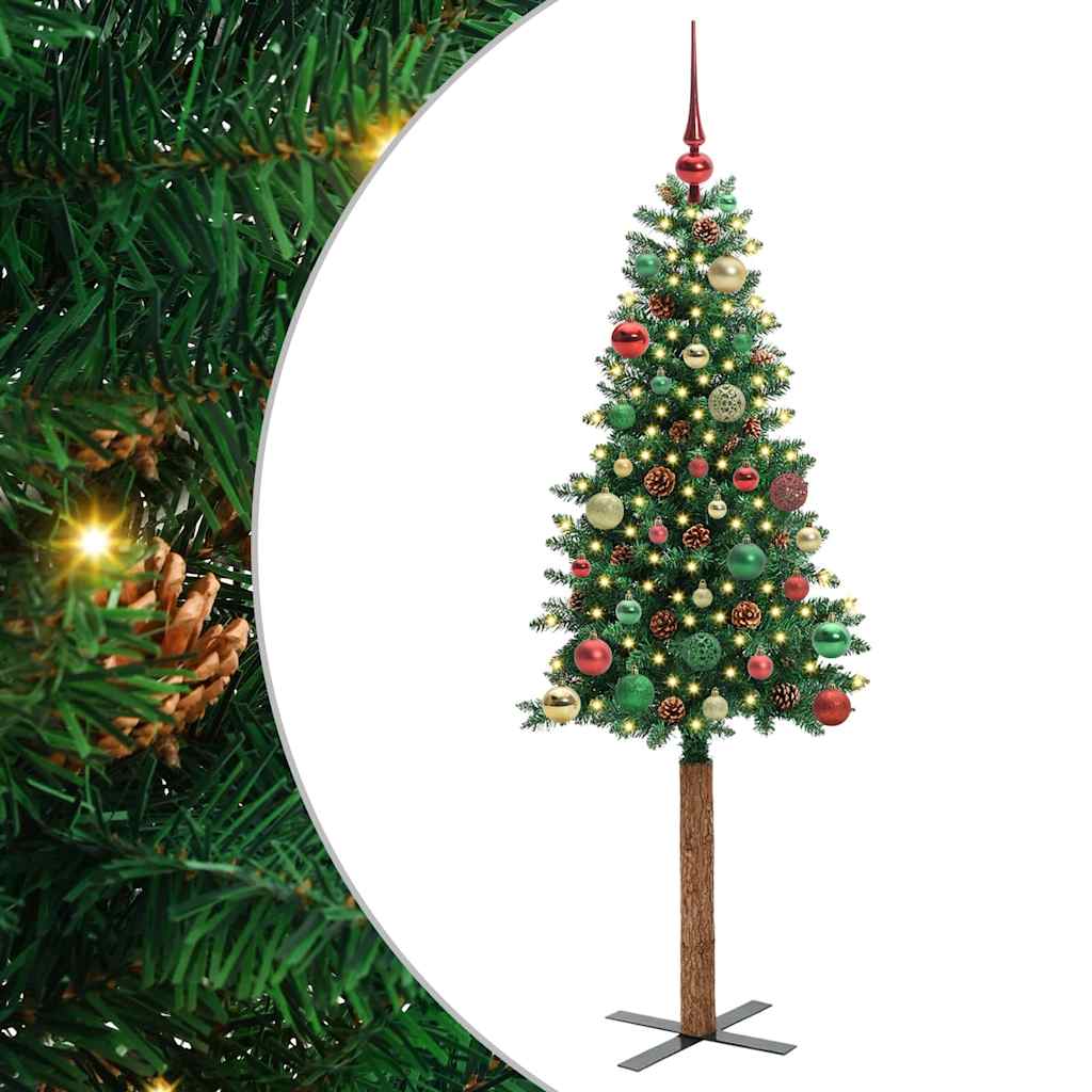 Slankt Juletræ Grøn 150 cm PVC og Massiv Fyrretræ