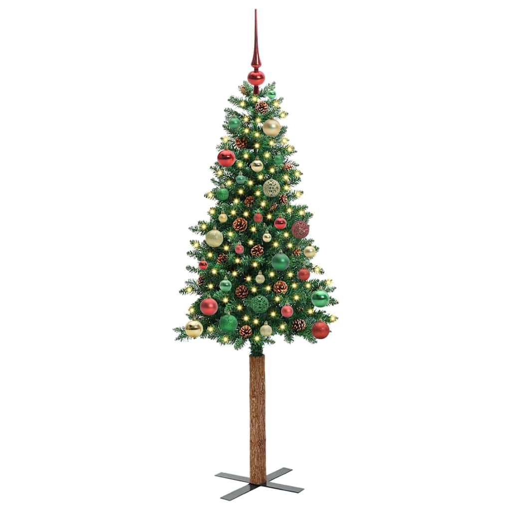 Slankt Juletræ Grøn 150 cm PVC og Massiv Fyrretræ