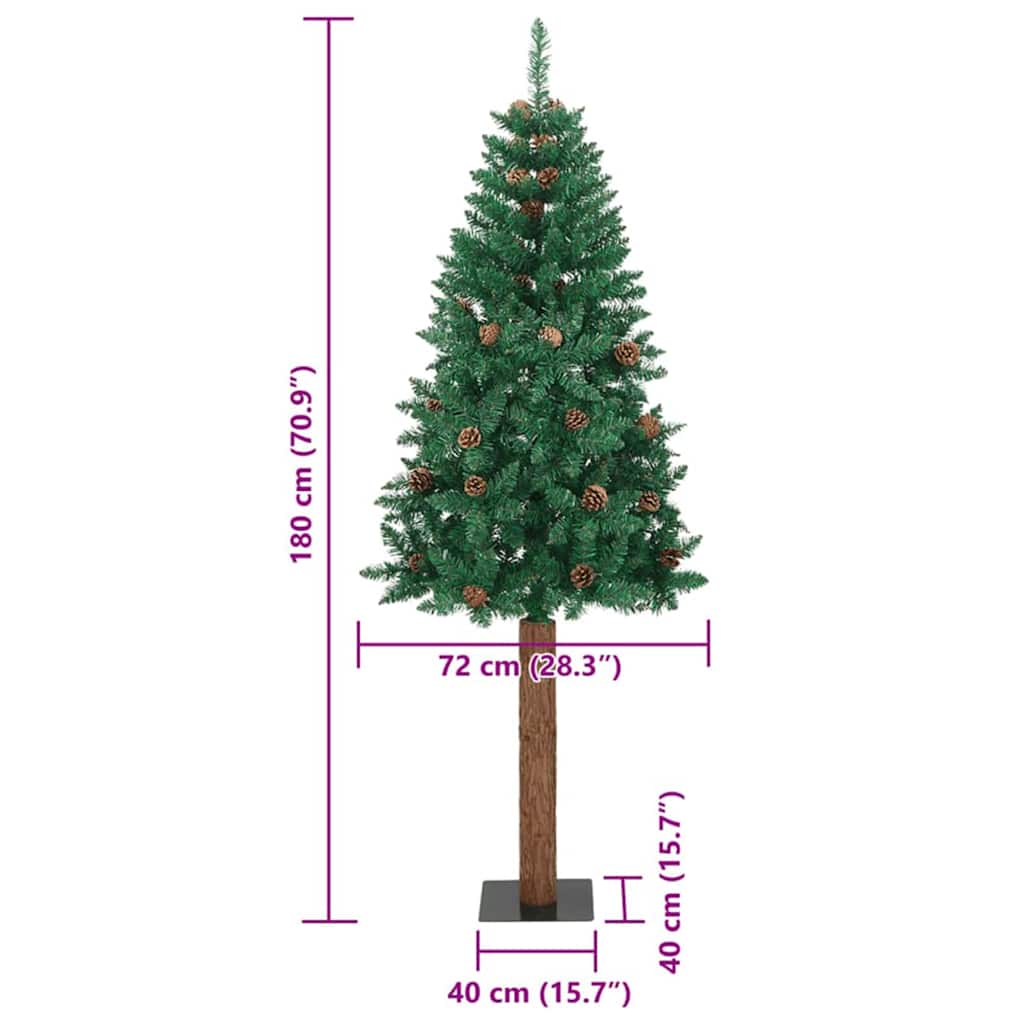 Slankt Juletræ Grøn 180 cm PVC og Massiv Fyrretræ