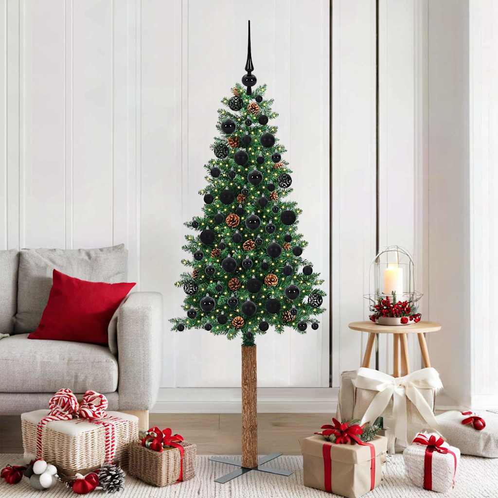 Slankt Juletræ Grøn 180 cm PVC og Massiv Fyrretræ