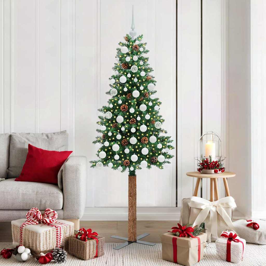 Slankt Juletræ Grøn 180 cm PVC og Massiv Fyrretræ