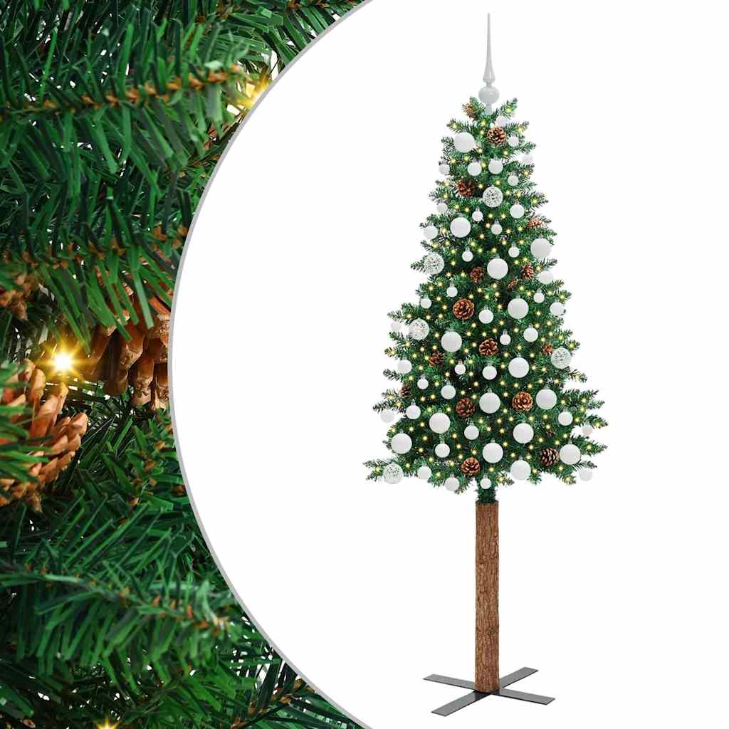 Slankt Juletræ Grøn 180 cm PVC og Massiv Fyrretræ