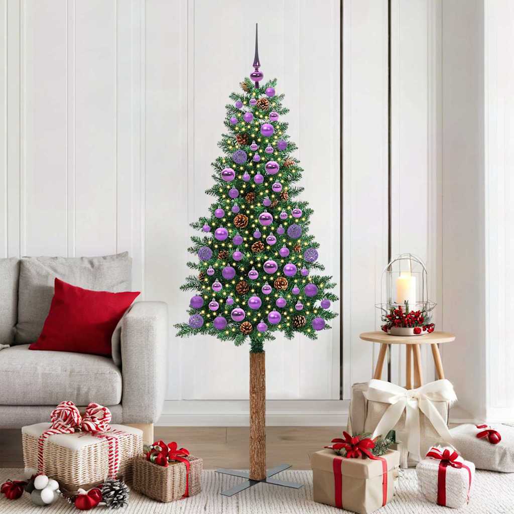 Slankt Juletræ Grøn 180 cm PVC og Massiv Fyrretræ