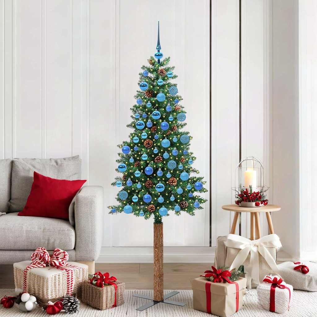 Slankt Juletræ Grøn 180 cm PVC og Massiv Fyrretræ