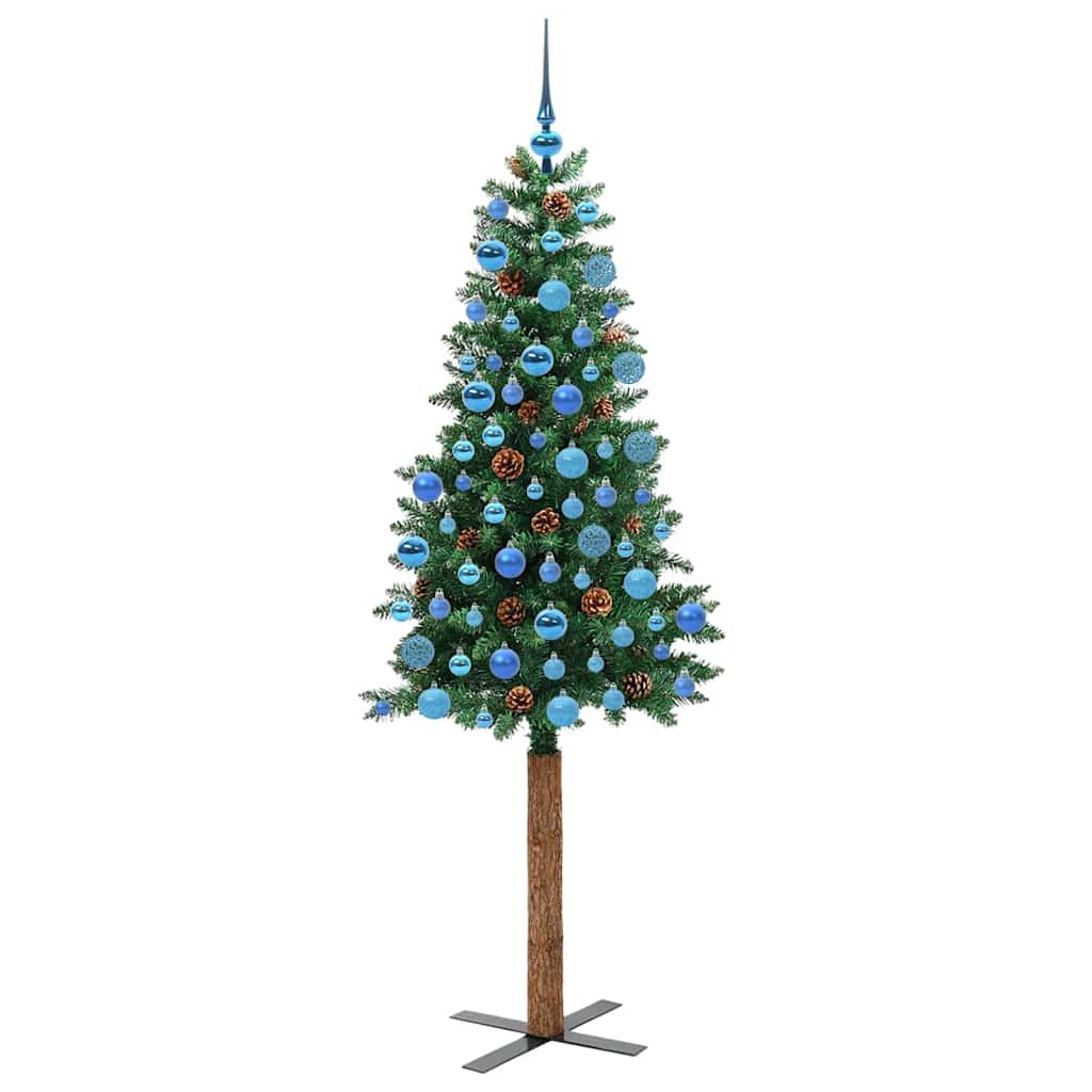 Slankt Juletræ Grøn 180 cm PVC og Massiv Fyrretræ