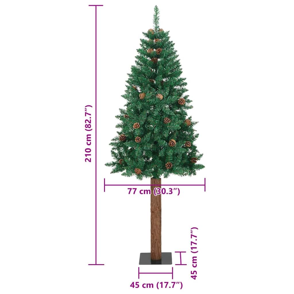 Slankt Juletræ Grøn 210 cm PVC og Massiv Fyrretræ