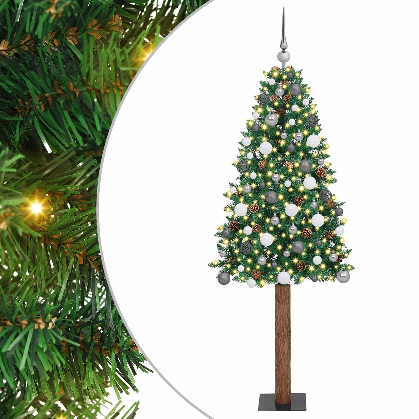Slankt Juletræ Grøn 210 cm PVC og Massiv Fyrretræ