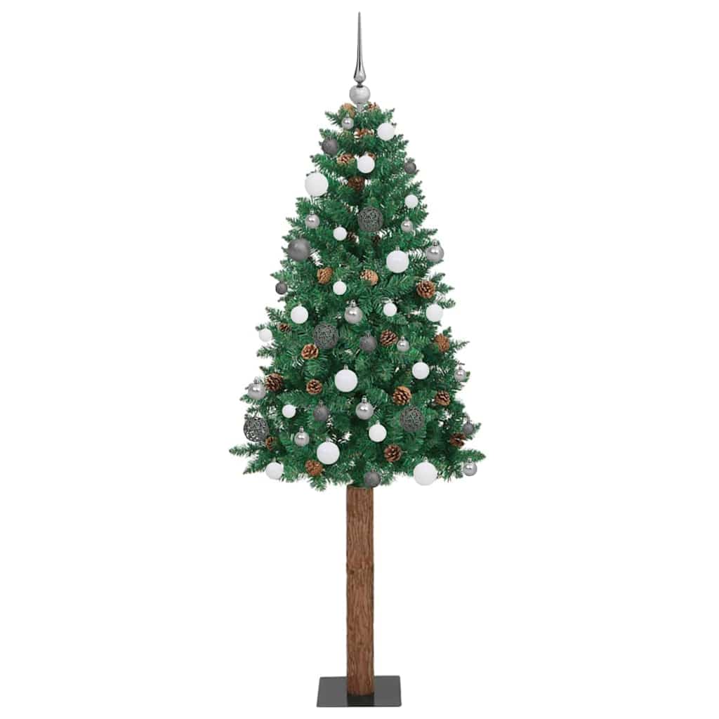 Slankt Juletræ Grøn 210 cm PVC og Massiv Fyrretræ