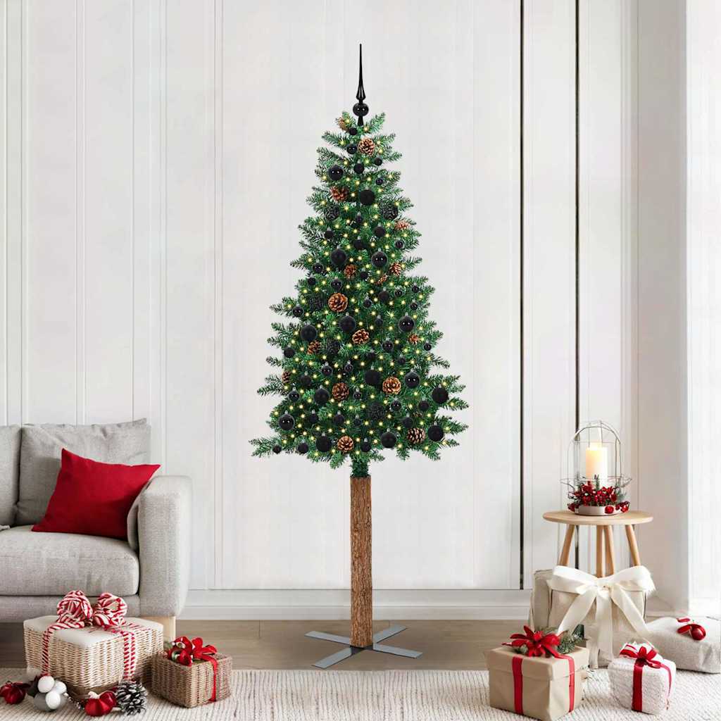 Slankt Juletræ Grøn 210 cm PVC og Massiv Fyrretræ