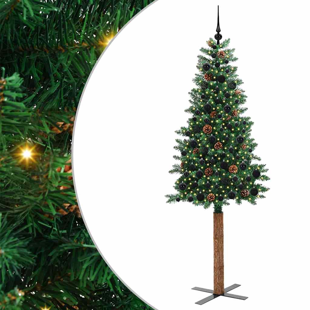 Slankt Juletræ Grøn 210 cm PVC og Massiv Fyrretræ