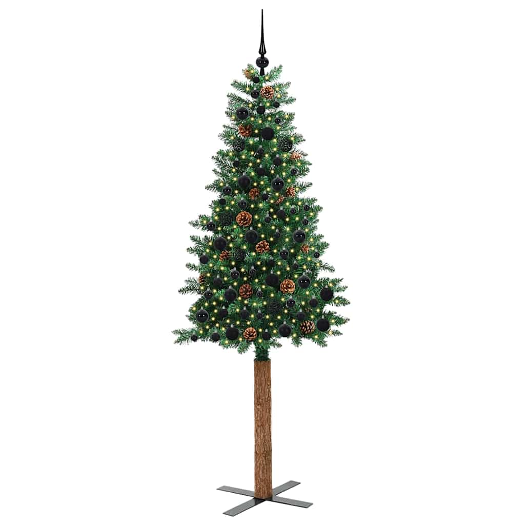 Slankt Juletræ Grøn 210 cm PVC og Massiv Fyrretræ