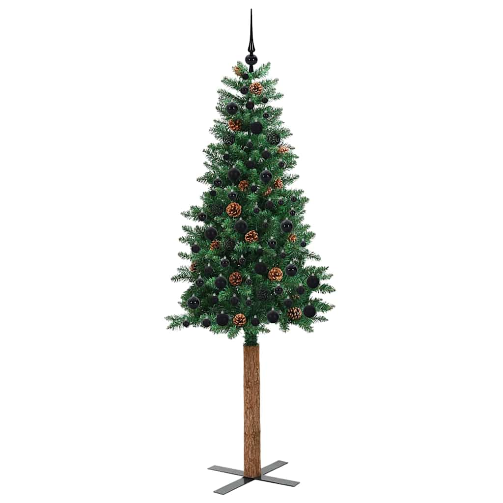 Slankt Juletræ Grøn 210 cm PVC og Massiv Fyrretræ