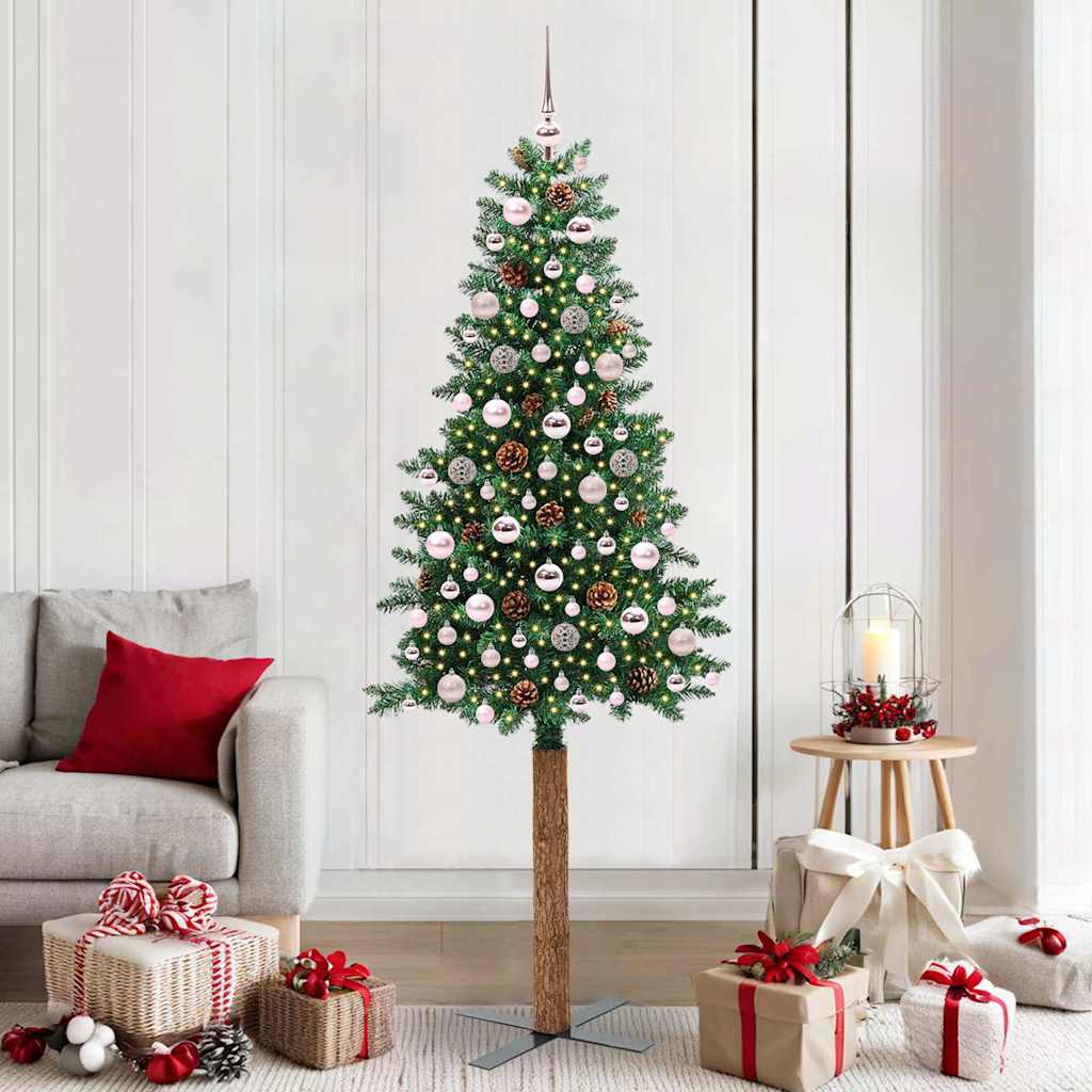 Slankt Juletræ Grøn 210 cm PVC og Massiv Fyrretræ