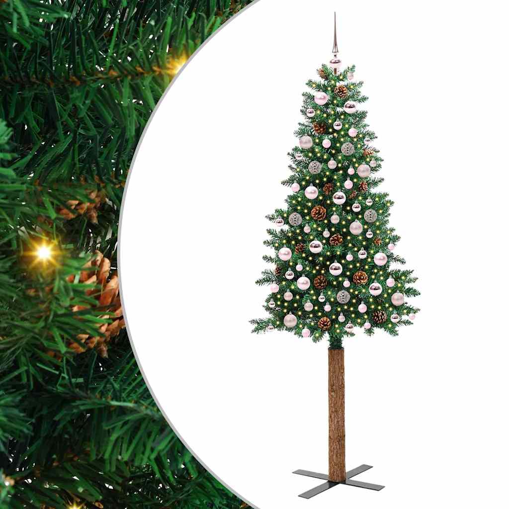 Slankt Juletræ Grøn 210 cm PVC og Massiv Fyrretræ