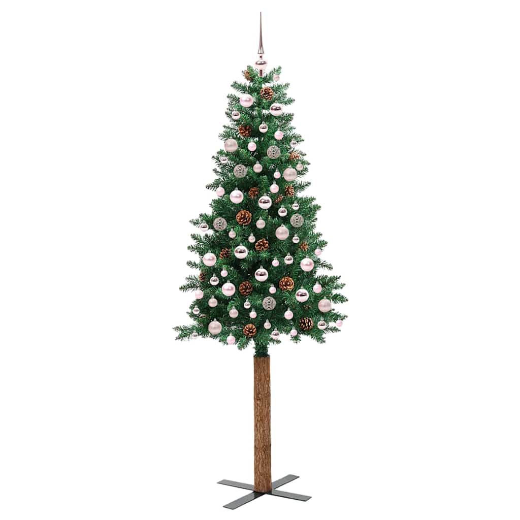 Slankt Juletræ Grøn 210 cm PVC og Massiv Fyrretræ