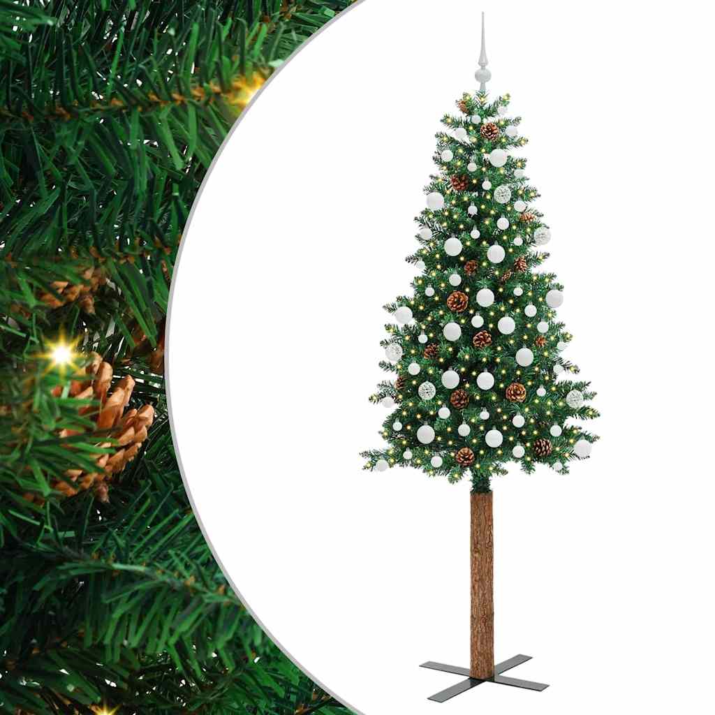 Slankt Juletræ Grøn 210 cm PVC og Massiv Fyrretræ