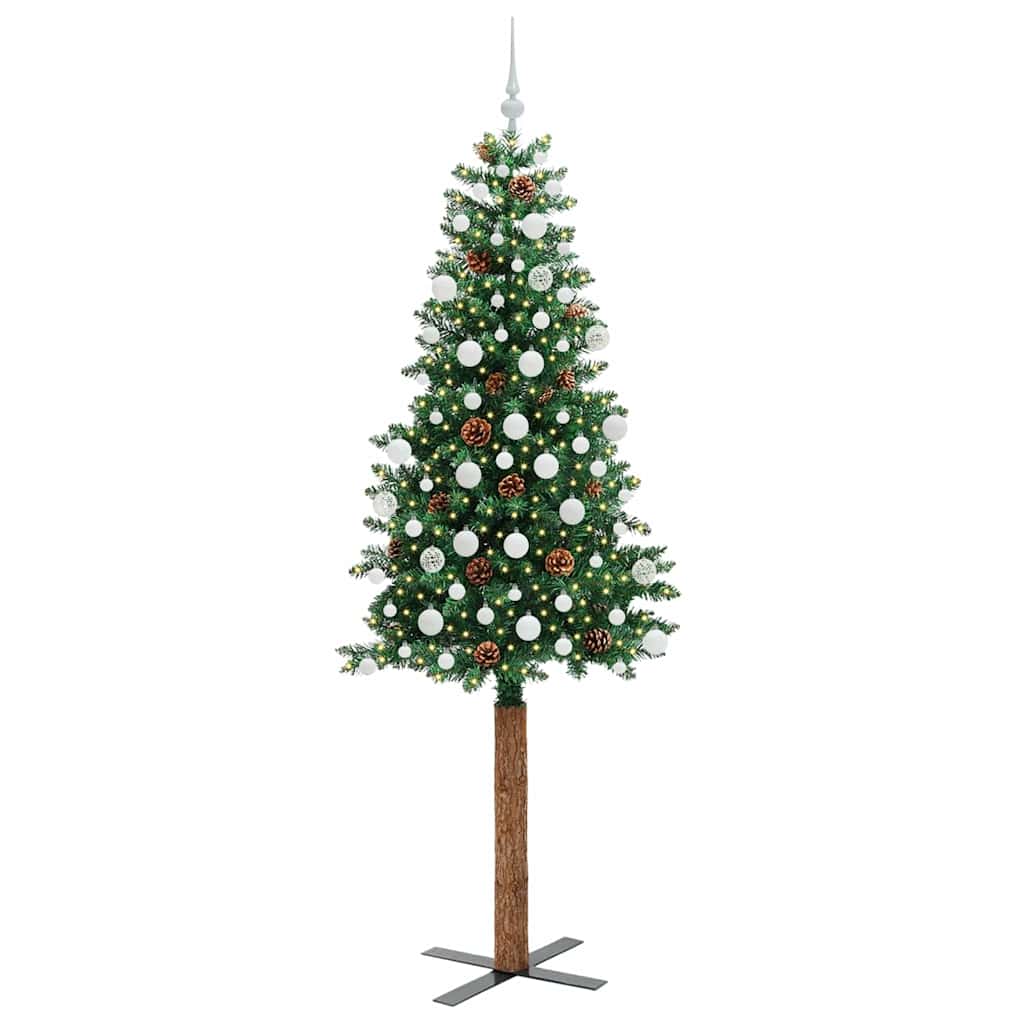 Slankt Juletræ Grøn 210 cm PVC og Massiv Fyrretræ