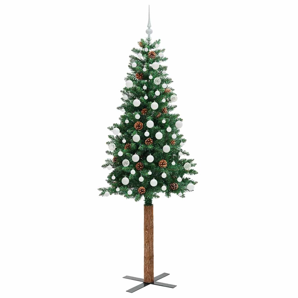 Slankt Juletræ Grøn 210 cm PVC og Massiv Fyrretræ