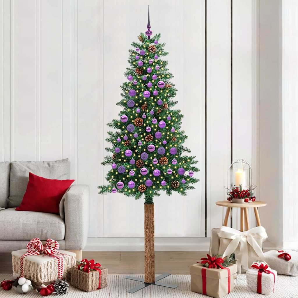 Slankt Juletræ Grøn 210 cm PVC og Massiv Fyrretræ