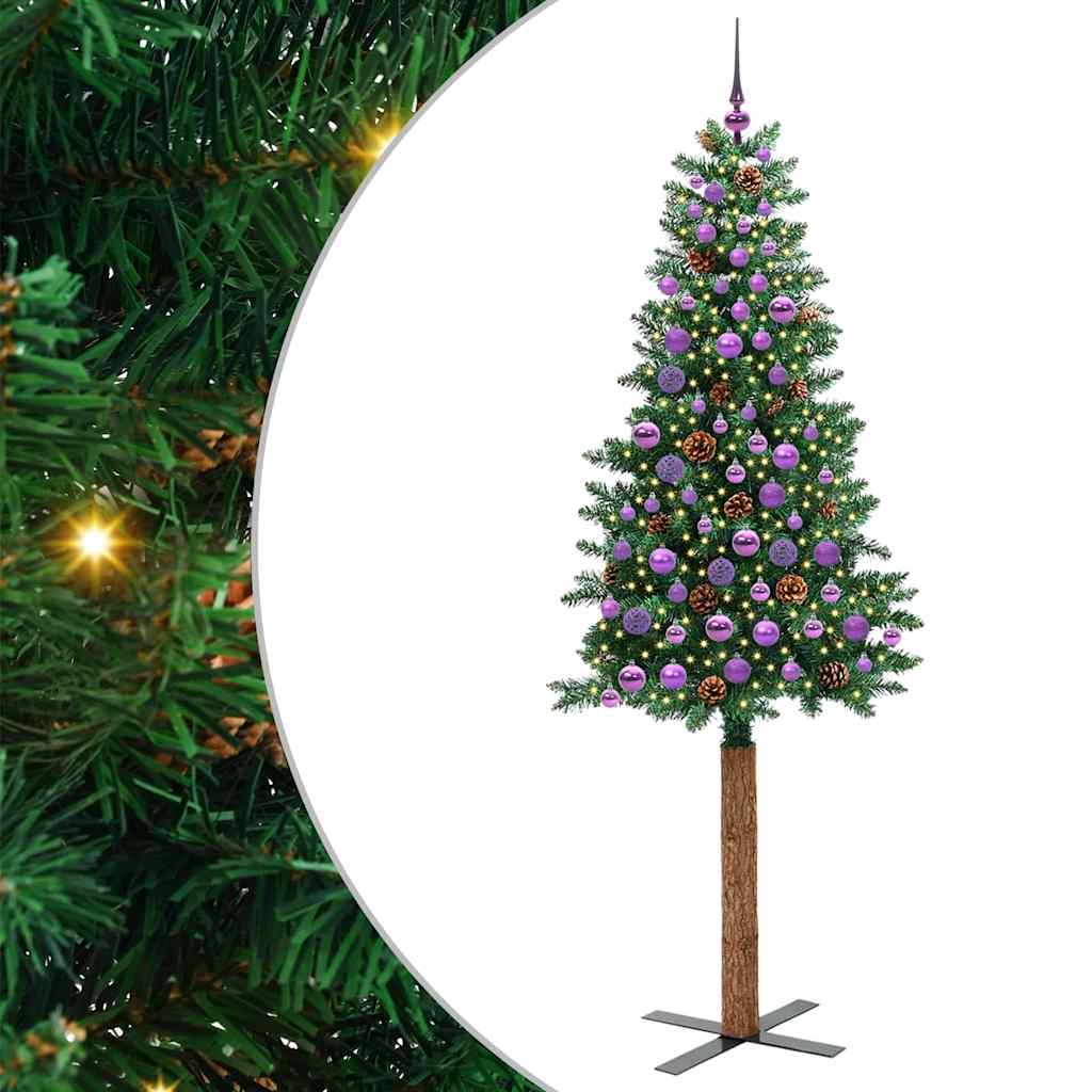 Slankt Juletræ Grøn 210 cm PVC og Massiv Fyrretræ