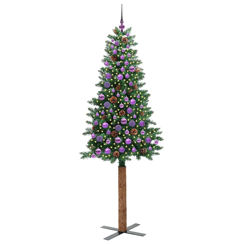 Slankt Juletræ Grøn 210 cm PVC og Massiv Fyrretræ