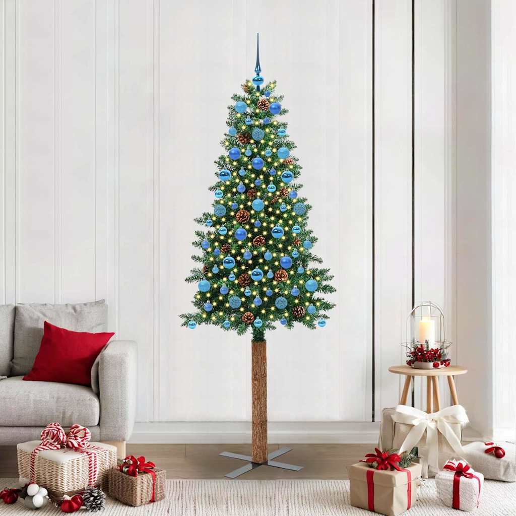Slankt Juletræ Grøn 210 cm PVC og Massiv Fyrretræ