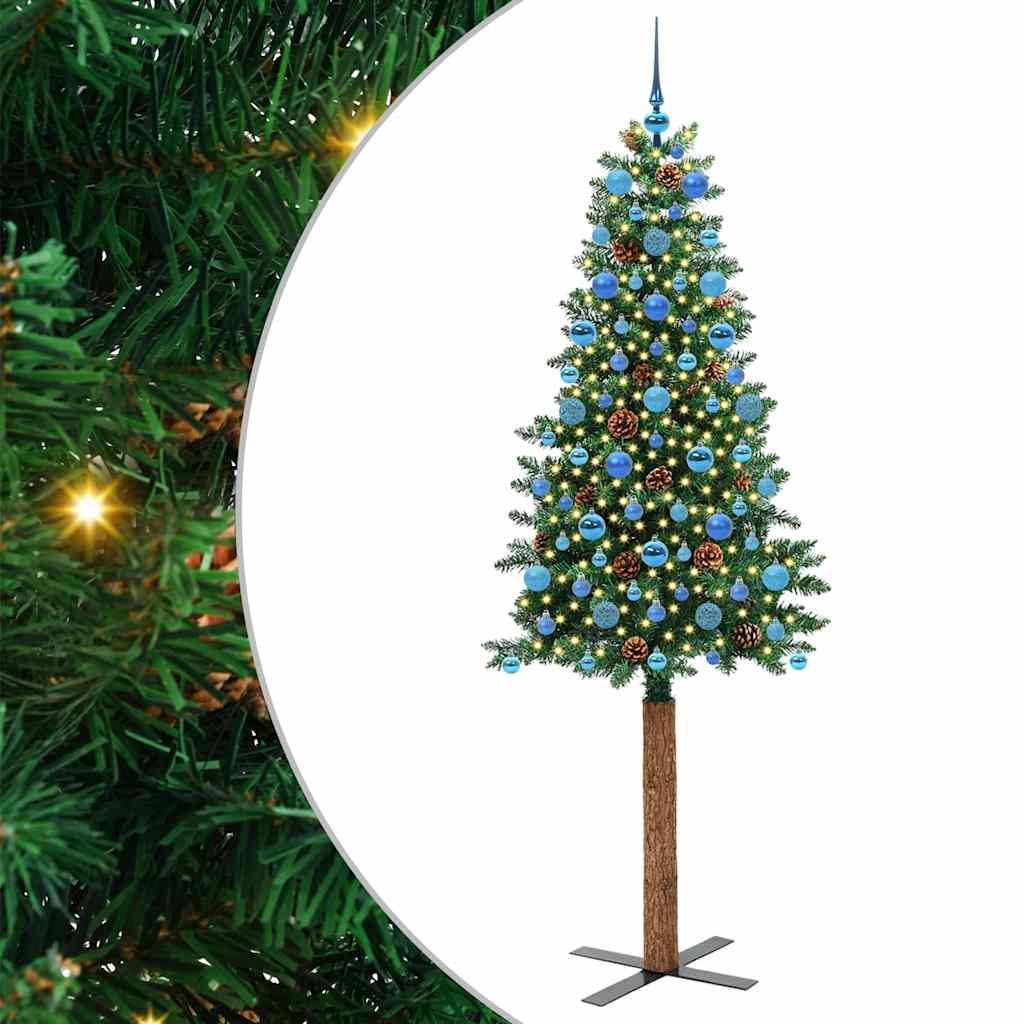 Slankt Juletræ Grøn 210 cm PVC og Massiv Fyrretræ