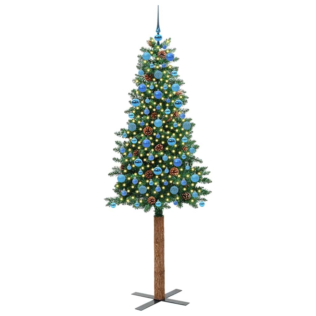 Slankt Juletræ Grøn 210 cm PVC og Massiv Fyrretræ
