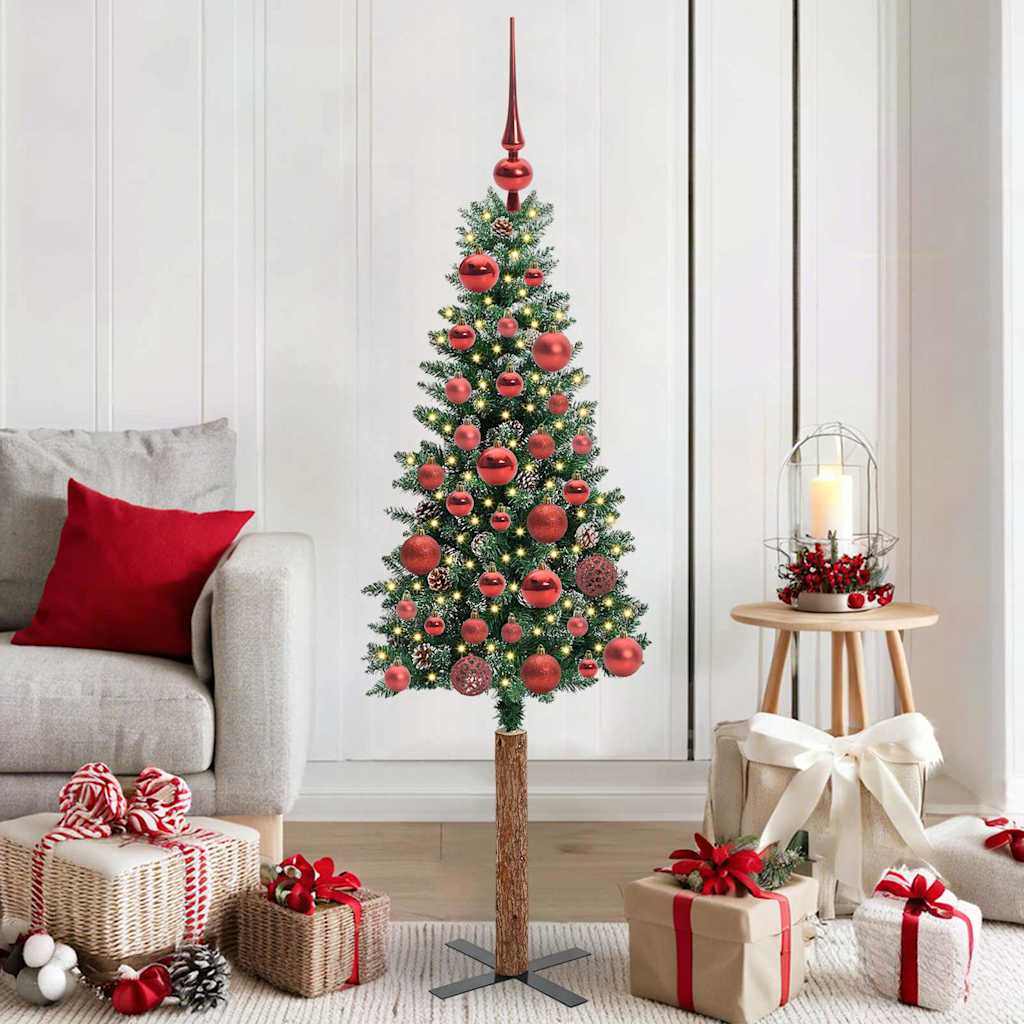 Slankt Juletræ Grøn 150 cm PVC og Massiv Fyrretræ