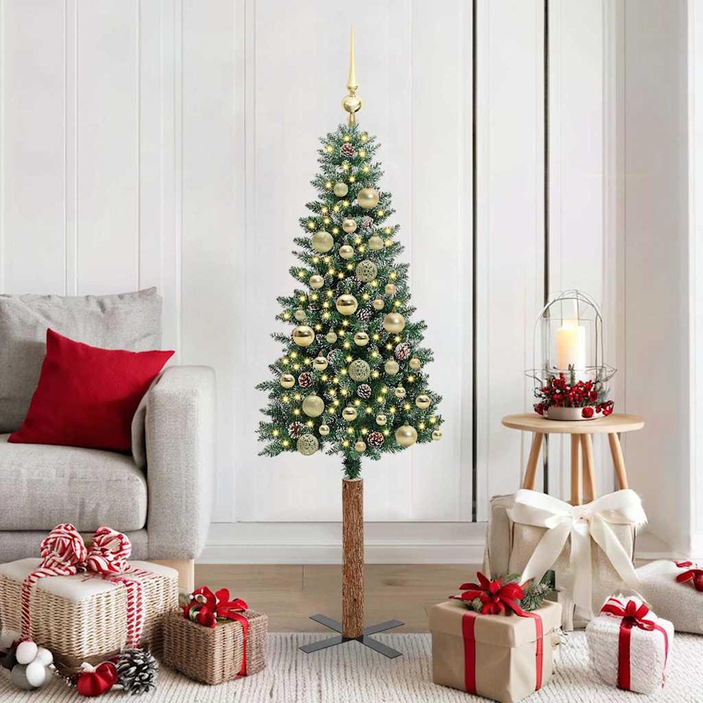 Slankt Juletræ Grøn 150 cm PVC og Massiv Fyrretræ