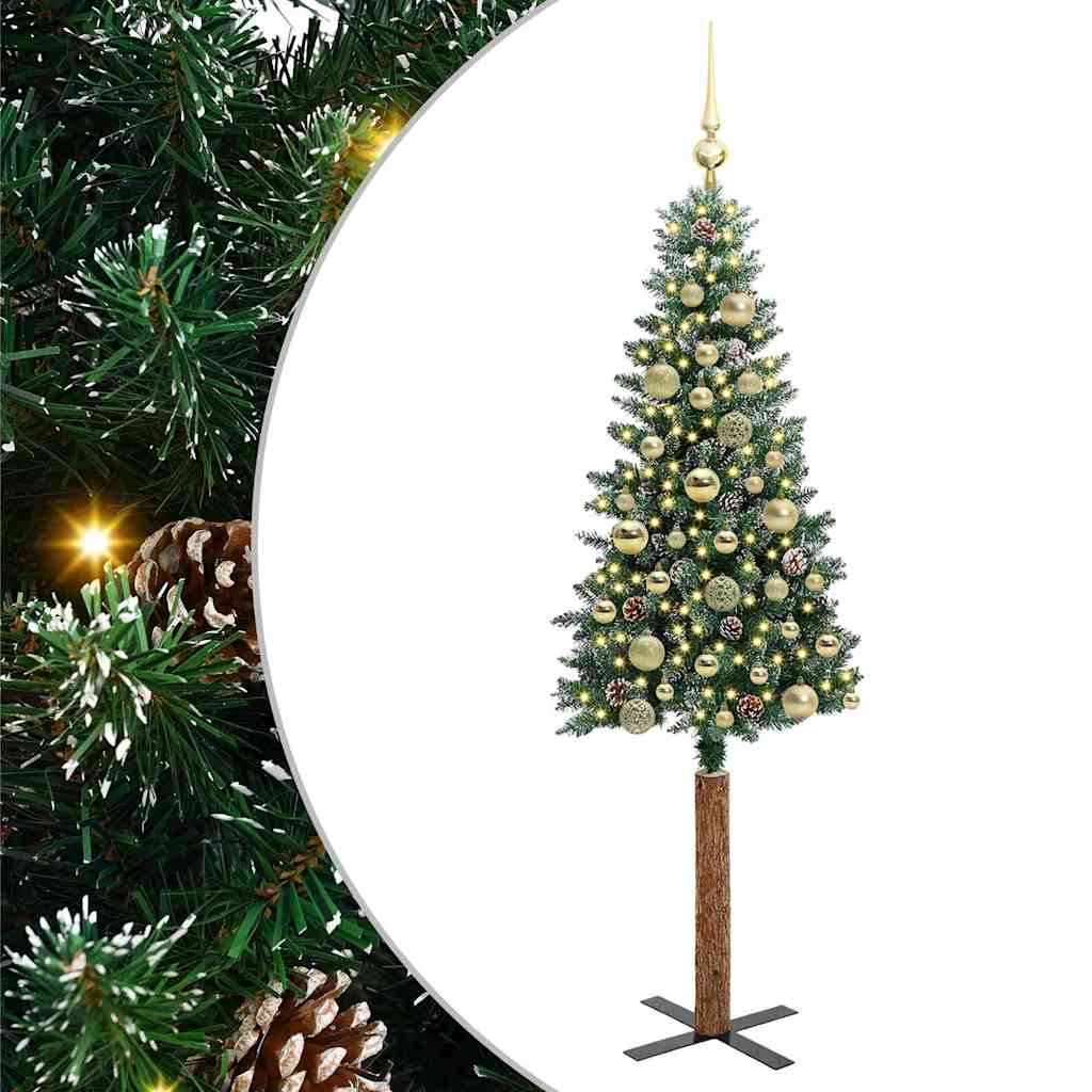 Slankt Juletræ Grøn 150 cm PVC og Massiv Fyrretræ