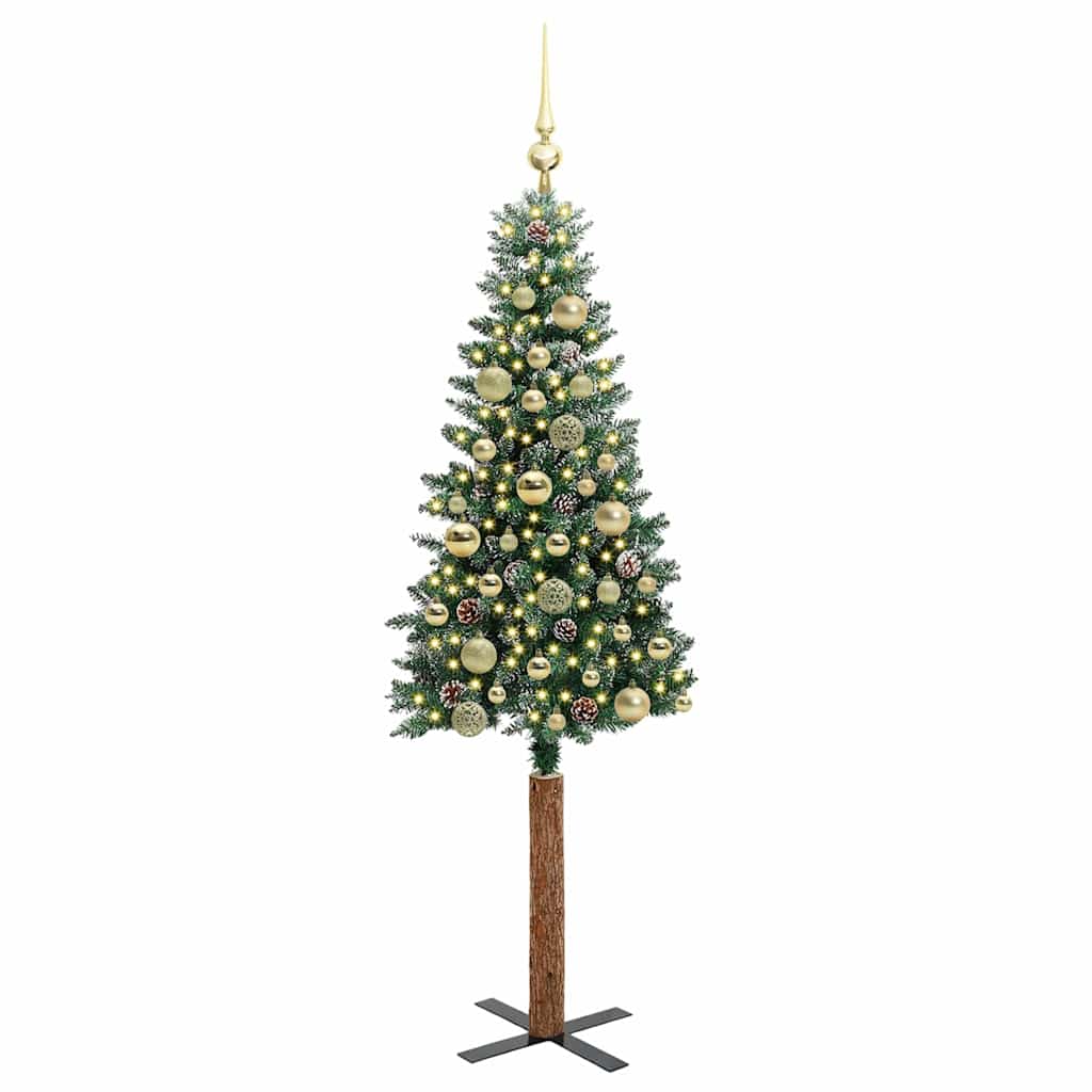 Slankt Juletræ Grøn 150 cm PVC og Massiv Fyrretræ