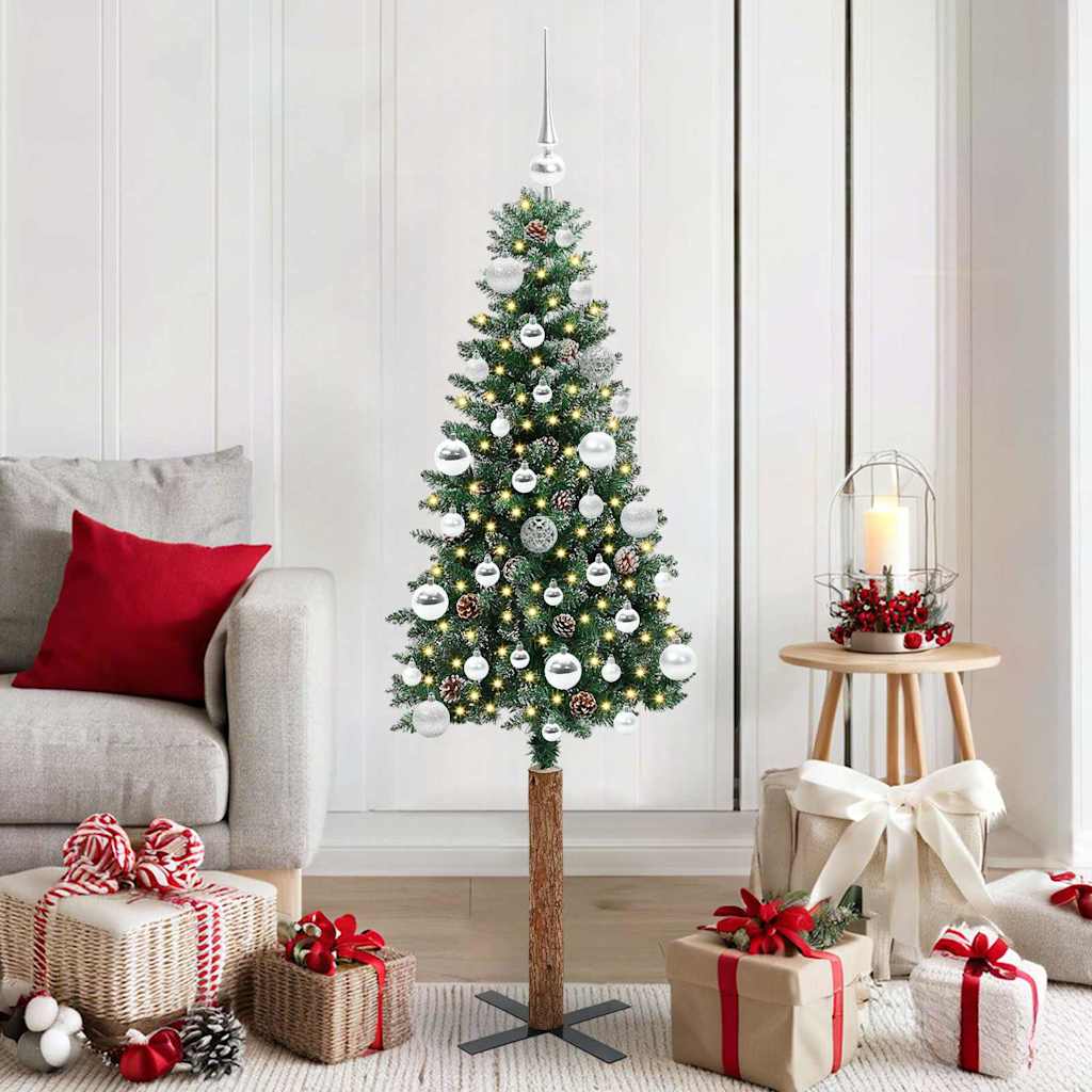 Slankt Juletræ Grøn 150 cm PVC og Massiv Fyrretræ